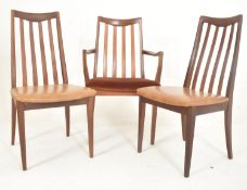 VICTOR B. WILKINS X G-PLAN - FRESCO - SIX TEAK & LEATHER SLATTED BACK CHAIRS