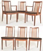 G-PLAN FURNITURE- SIX RETRO MID CENTURY TEAK & RATTAN DINING CHAIRS