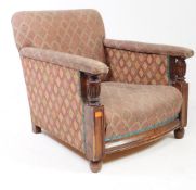 1930S ART DECO OAK UPHOLSTERED CHESTERFIELD CLUB ARMCHAIR