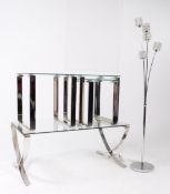 MODERN NEST OF TABLE CHROME AND GLASS OCCASIONAL TABLES & LAMP