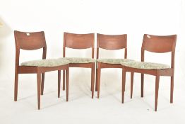 SCANDINAVIAN MODERN DESIGN - FOUR MID CENTURY TEAK & UPHOLSTERED DINING CHAIRS