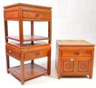 PAIR OF CHINESE HARDWOOD LOW BEDSIDE TABLES - CHESTS T/W ANOTHER CABINET