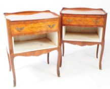PAIR OF FRENCH WALNUT & MARQUETRY INLAID BEDSIDE CABINETS
