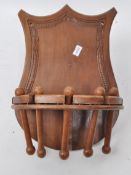 VINTAGE MID CENTURY ARMORIAL WALNUT WALL HANGING COAT RACK