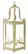 PATINATED METAL & GLASS HEXAGONAL FARMHOUSE CEILING PORCH LANTERN LIGHT