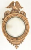 19TH CENTURY REGENCY STYLE GILT GESSO & WOOD CONVEX EAGLE MIRROR