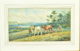 DAVID BATES (1840-1921) - THE PLOUGH TEAM - WATERCOLOUR ON PAPER