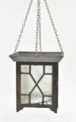 ARTS & CRAFTS COPPER TONED METAL & TEXTURED GLASS PORCH LANTERN