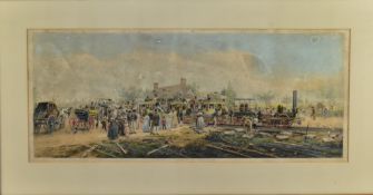 EDWARD LAMSON HENRY (1841-1919) - ' THE FIRST RAILROAD ' COLOURED ENGRAVING