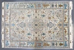 PERSIAN TABRIZ ZIR KHAKI HAND WOVEN WOOL & SILK 60 RAJ CARPET RUG