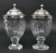 EARLY 19TH CENTURY CUT GLASS & SILVER PLATE CONDIMENT POTS