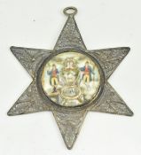 THE SOCIETY OF BUCKS - BUCK'S JEWEL - CIRCA 1770 SILVER FILIGREE & PORCELAIN PENDANT JEWEL