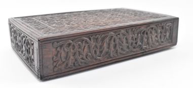 INDIAN 19TH CENTURY CARVED WOOD DOWRY / JEWELLERY BOX