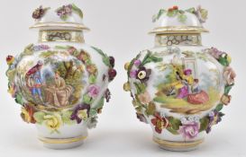 CARL THIEME, GERMANY - PAIR OF 19TH CENTURY PORCELAIN LIDDED URNS