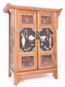 CHINESE 20TH CENTURY BLACK LACQUERED & SOAPSTONE MARRIAGE CABINET