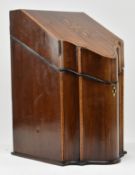 GEORGE III EARLY 19TH CENTURY MAHOGANY & CROSSBANDED SLOPE FRONT KNIFE BOX