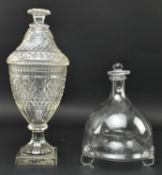 TWO VICTORIAN 19TH CENTURY HAND BLOWN CUT GLASS FLY TRAP & BON BON DISH