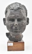 20TH CENTURY LOST WAX BRONZE SCULPTURE OF CHILD'S HEAD BY CAROLINE HAMILTON