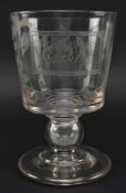 EARLY 19TH CENTURY HAND ETCHED CURT GLASS COMMEMORATIVE ALE GOBLET