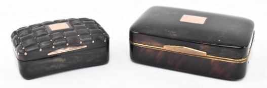 TWO VICTORIAN TORTOISESHELL PLAQUE & HINGED LID SNUFF BOXES