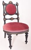 ARTS & CRAFTS 19TH CENTURY EBONISED & VELVET LADIES CHAIR