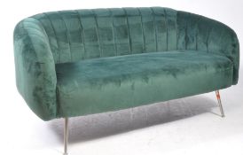 LIBRA BARDOLINO GREEN VELVET DECO STYLE TWO SEATER SOFA