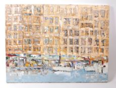 VINTAGE 20TH CENTURY OIL ON CANVAS HARBOUR LANDSCAPE