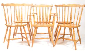 SET OF SIX 19TH CENTURY REVIVAL PINE WINDSOR KITCHEN DINING CHAIRS