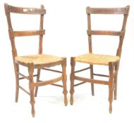 ARTS & CRAFTS EARLY 20TH CENTURY CARVED ELM RUSH SEAT DINING CHAIRS