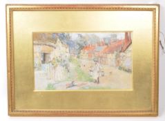 DAVID WOODLOCK (1842 - 1929) - WATERCOLOUR OF A VILLAGE STREET SCENE