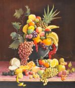 BRIAN HOYLE ( BRITISH 20TH CENTURY) STILL LIFE OIL ON CANVAS FRUIT & FLORA STUDY