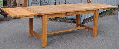 JACOBEAN REVIVAL LARGE OAK REFECTORY EXTENDING DINING TABLE