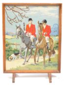 VINTAGE 20TH CENTURY OAK FIRE SCREEN FOX HUNTING SAMPLER