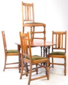 1920S ARTS & CRAFTS OAK BARELY TWIST DINING TABLE & CHAIRS