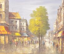 JOSEPH OLIVERI (B. 1940) - OIL ON CANVAS PAINTING STREET CITYSCAPE SCENE