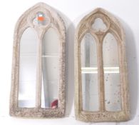 PAIR OF GOTHIC REVIVAL RECONSTITUTED STONE GARDEN ARCH MIRRORS