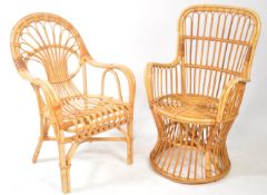 ITALIAN MODEN DESIGN - A MID CENTURY 1970S BAMBOO ARMCHAIR & ANOTHER
