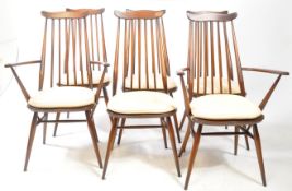 ERCOL FURNITURE - SET OF SIX GOLDSMITHS BEECH & ELM WOOD DINING CHAIRS