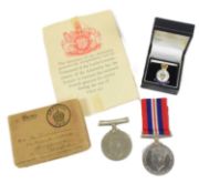WWII MEDAL PAIR WITH BOX & VETERANS BADGE