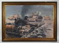 DAVID PENTLAND - BATTLE OF 73 EASTING IRAQ 1991 - ORIGINAL CANVAS HAND EMBELLISHED GICLEE PRINT REMA