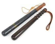 TWO 19TH CENTURY WOODEN POLICE TRUNCHEONS