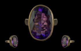 Antique Period - Quality 9ct Gold Single Stone Amethyst Set Ring. Full Hallmark to Interior of