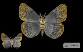 Stuart Devlin Signed Superb Quality 18ct Two Tone Gold Life Size Butterfly Brooch, excellent