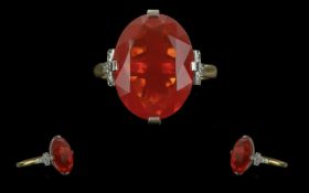 A 1920's Excellent Quality 18ct Gold Single Stone Orange Fire Opal Set Ring. With Diamond Set