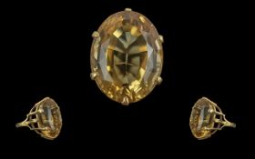 Ladies - Excellent Quality 18ct Gold Single Stone Citrine Set Statement Ring. Marked 750 - 18ct to