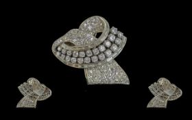 Art Deco - Good Quality 18ct White Gold Diamond Set Brooch. c.1930's. Excellent Form / Design, The