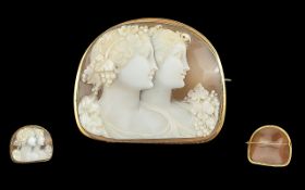 Antique Period Excellent 18ct Gold Mounted Exquisite Shell Cameo Brooch. Marked 750 - 18ct,
