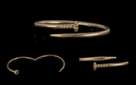 Cartier Style Ladies / Gents Novelty 14ct Gold Hinged Bangle In the Form of a Large Nail. Marked 585
