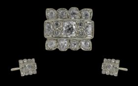 Edwardian Period 1901-1910 Stunning 18ct White Gold Diamond Set Dress Ring of Square Form - Marked