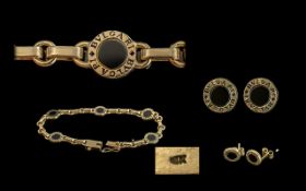 Bvulgari Signed Ladies 14ct Gold Bracelet with matching pair of signed Bvulgari 14ct gold